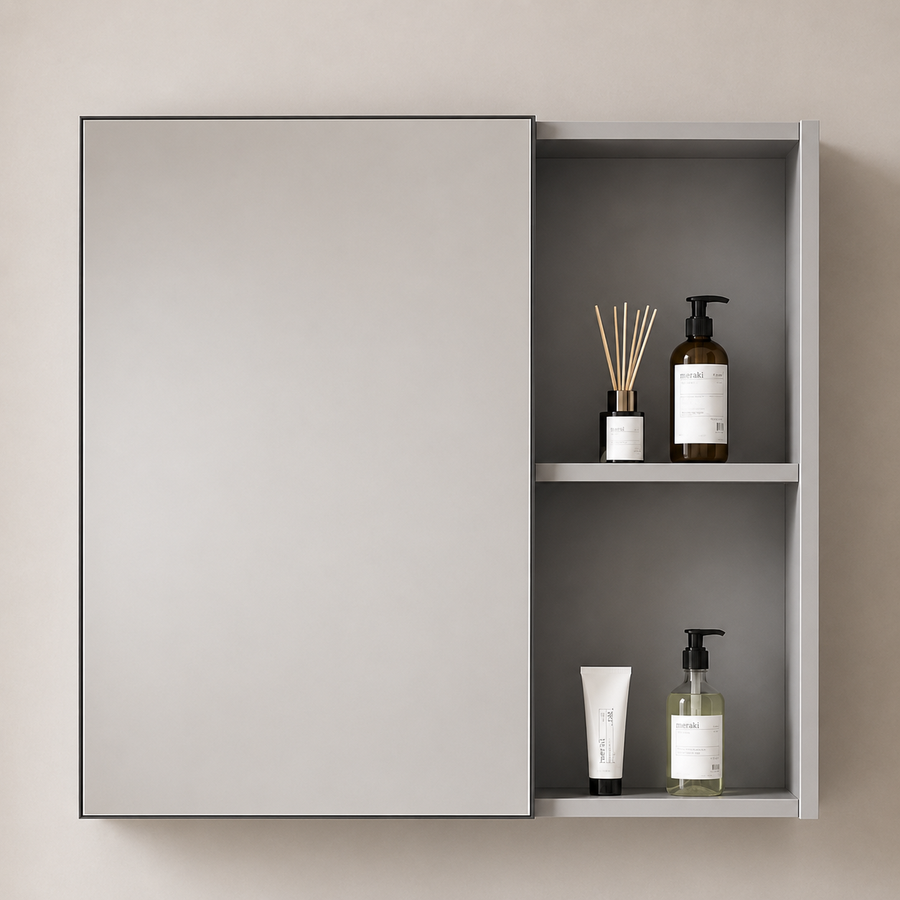 Set Mobilier TIVOLI pentru Baie , Dulap Lavoar+Dulap Oglinda 60cm, 2 Piese, Gri si Alb