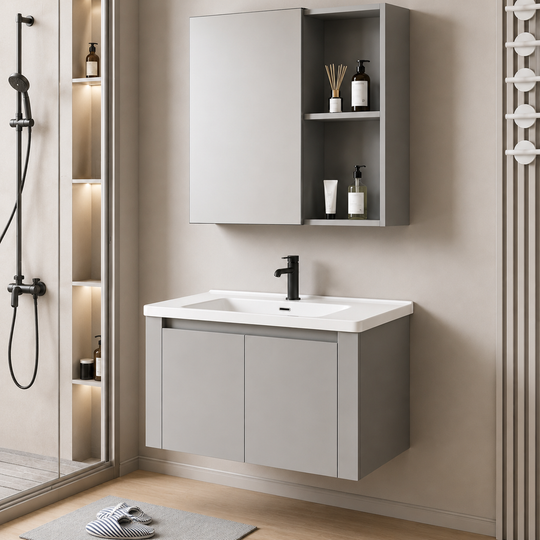 Ensemble de meubles de salle de bain TIVOLI, meuble lavabo + meuble miroir 60 cm, 2 pièces, meuble de salle de bain gris et blanc Default Title Alessandro Design