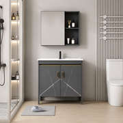 Set Mobilier SIENA pentru Baie ,Dulap Lavoar+Dulap Oglinda 80cm, 2 Piese, Gri si Alb