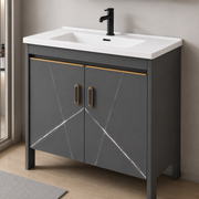 Set Mobilier SIENA pentru Baie ,Dulap Lavoar+Dulap Oglinda 80cm, 2 Piese, Gri si Alb