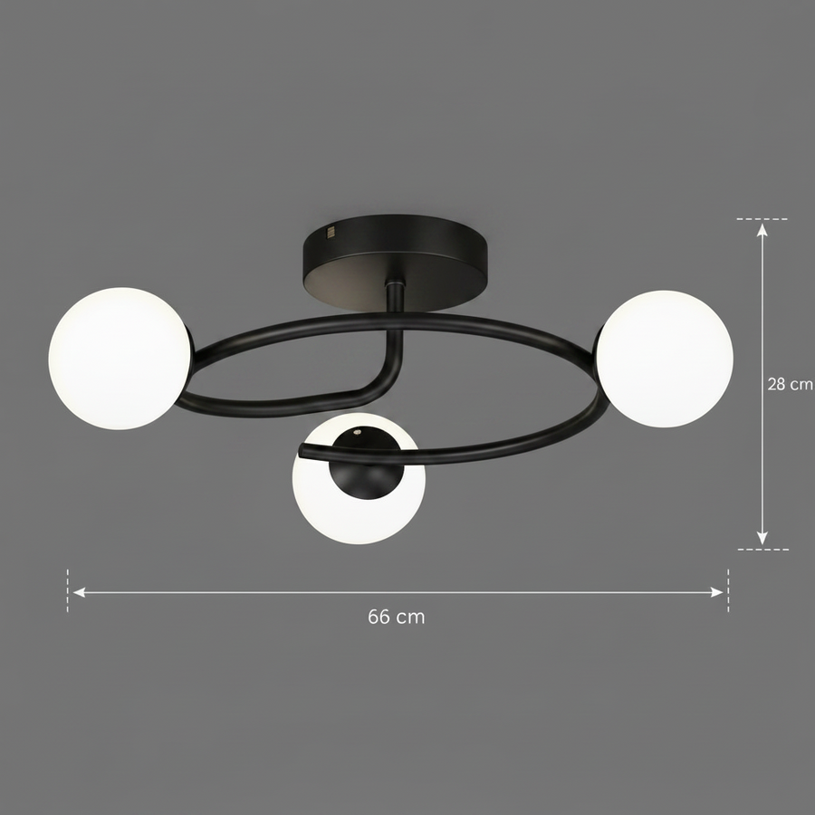 Lustre LED et cristal ORBIT, 66cm, 3xE27, Globes, Noir