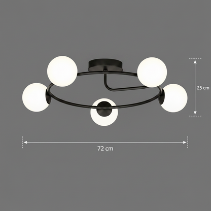 Lustre LED et cristal ORBIT, 72cm, 5xE27, Globes, Noir