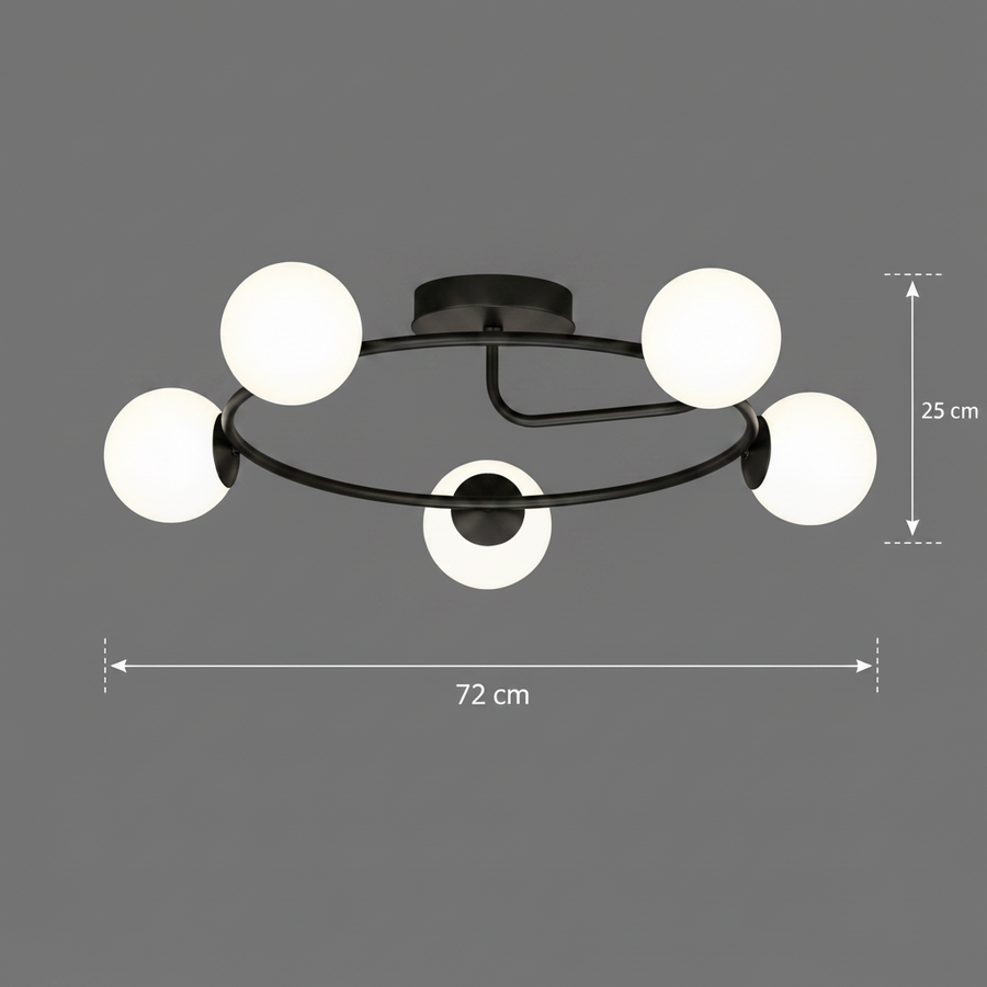 Lustre LED et cristal ORBIT, 72cm, 5xE27, Globes, Noir