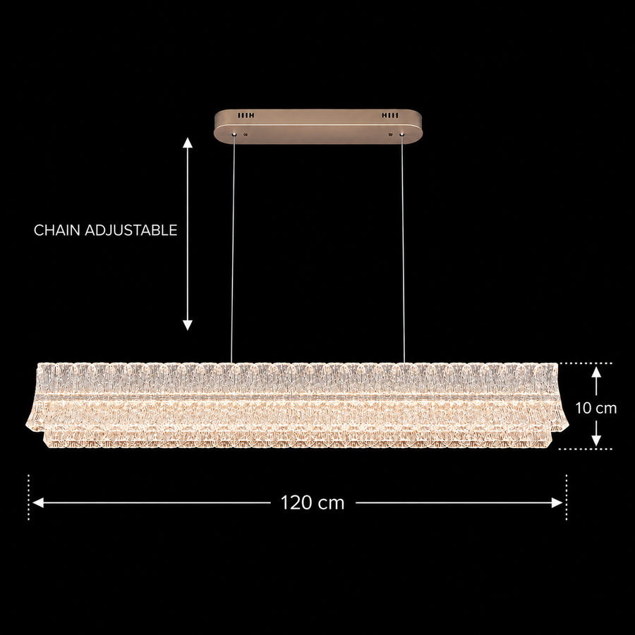 Lustre LED avec Télécommande, Suspendu TAMY 160W, Linéaire, Lumière Froid/Chaud/Neutre, Doré, Hauteur Réglable