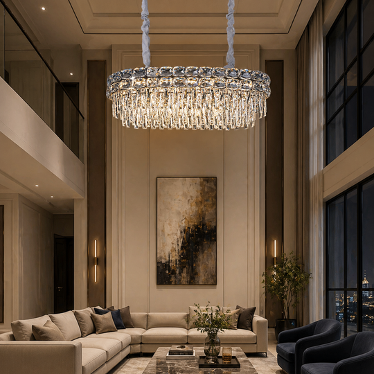 Lustre en cristal LUCENT Regalis 28xE14, 85x35 cm, doré, hauteur réglable, lustres en métal et cristal par défaut titre Alessandro Design