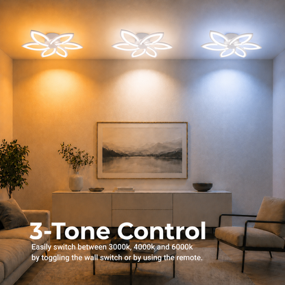 Lustre LED avec télécommande et cristal FLORA 82W, 6 pétales, Lumière Froide/Chaude/Neutre, Dimmable, Blanc
