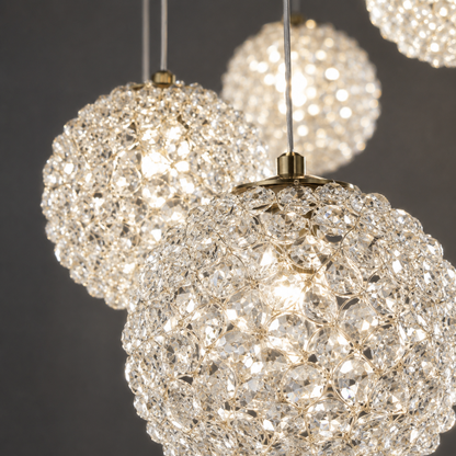 Lustre en cristal MILLE, 18xG9, diamètre 60 cm x hauteur 340 cm, cristal et métal, doré