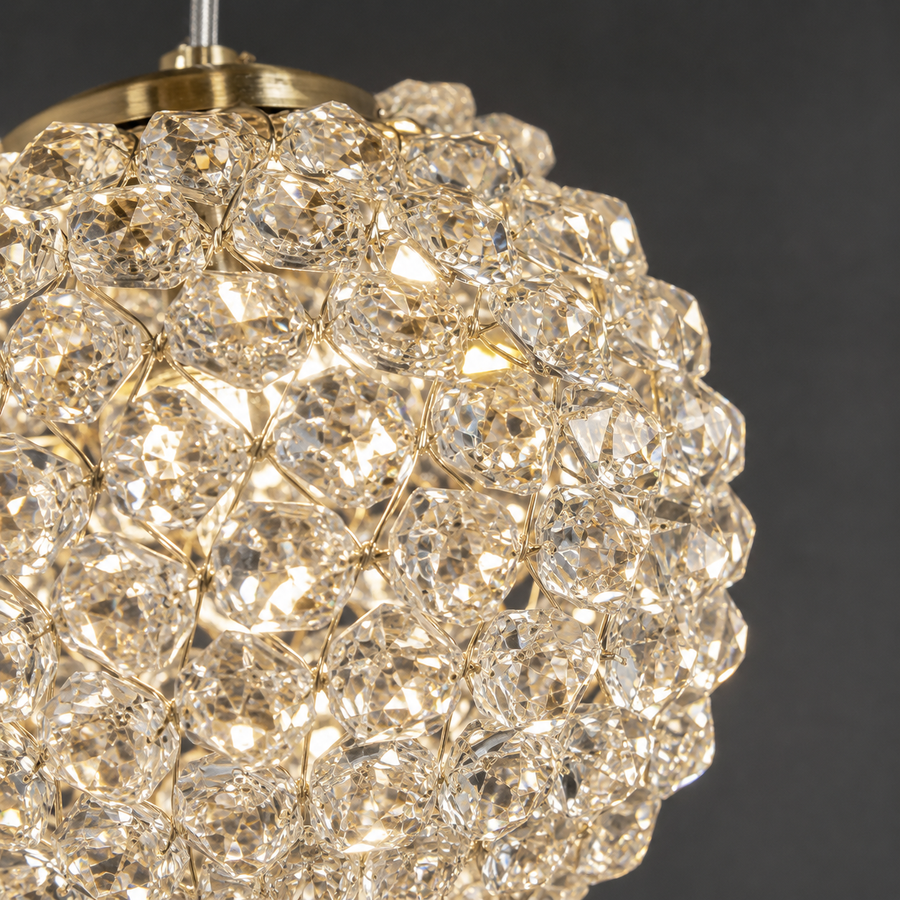 Lustre en cristal MILLE, 18xG9, diamètre 60 cm x hauteur 340 cm, cristal et métal, doré