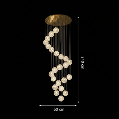 Lustre en cristal MILLE, 25xG9, diamètre 60 cm x hauteur 340 cm, cristal et métal, doré