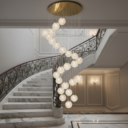 Lustre en cristal MILLE, 25xG9, diamètre 60 cm x hauteur 340 cm, cristal et métal, doré