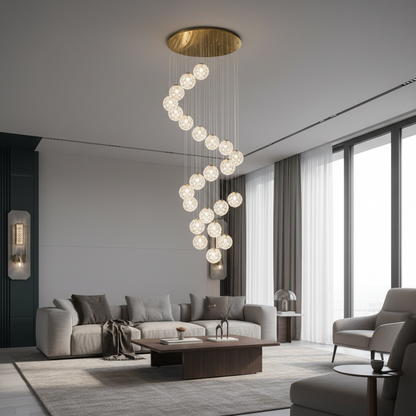 Lustre en cristal MILLE, 25xG9, diamètre 60 cm x hauteur 340 cm, cristal et métal, doré