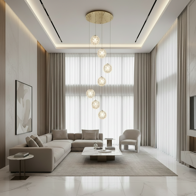 Lustre en cristal MILLE, 7xG9, diamètre 60 cm x hauteur 340 cm, cristal et métal, doré