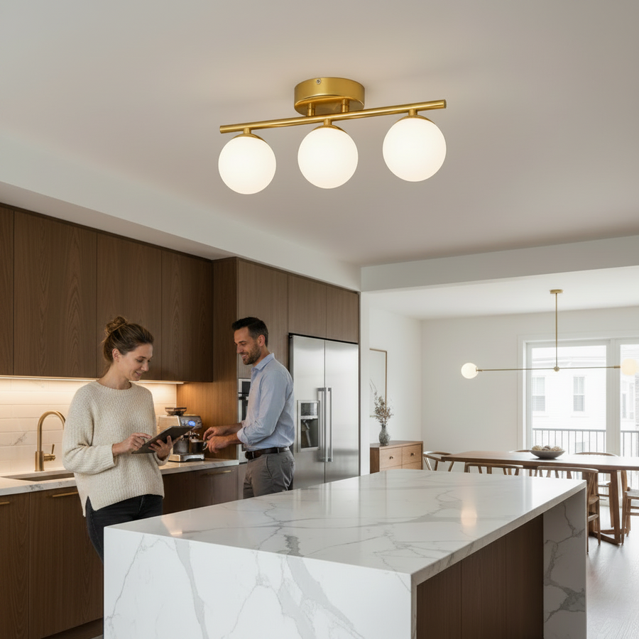 Lustra LED si cristal ORI, 46cm, 3xG9, Globuri, Auriu