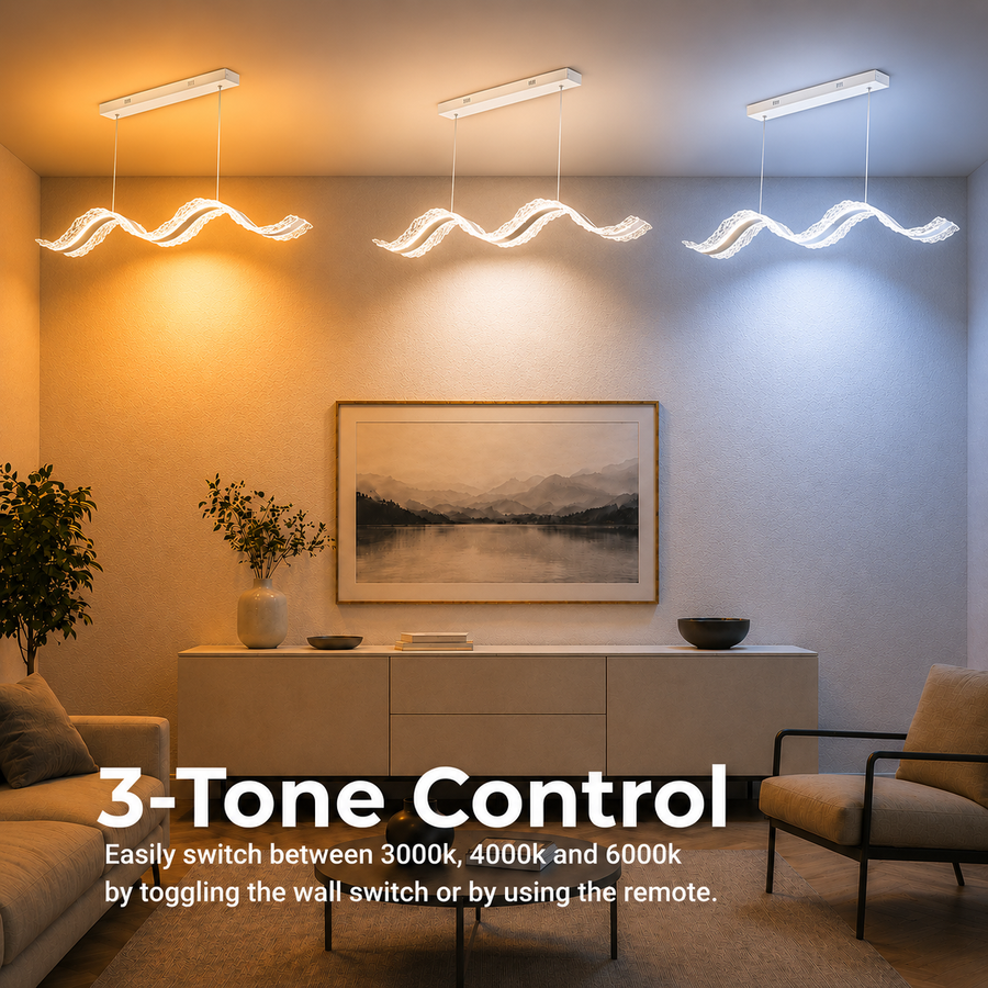 Lustre LED avec télécommande, suspendu AMI 63W, linéaire, lumière froide/chaude/neutre, blanc, hauteur réglable
