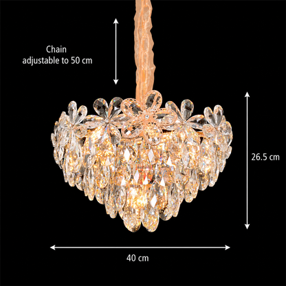 Lustre en cristal, Elégance 7xE27, diamètre 40 cm, doré brillant, hauteur réglable, métal et cristal
