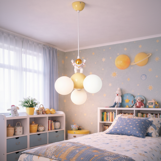 Lustre ASTRONAUT, 3xG9, D30 cm, Résine Métallique, Lustres Enfant Or Blanc Titre par Défaut Alessandro Design