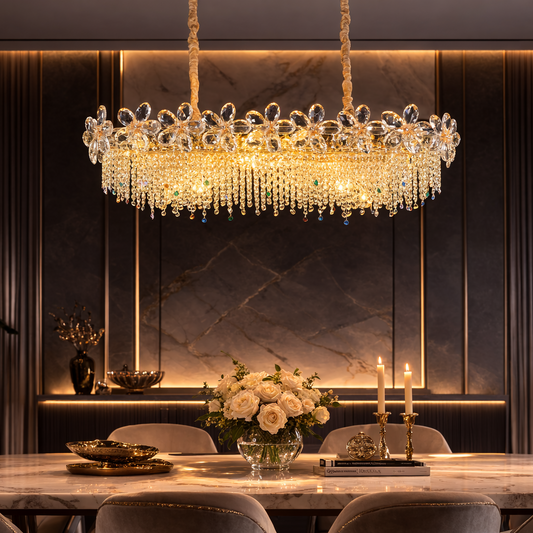 Lustre en cristal Regalis 11x E14, diamètre 85 cm, or brillant, hauteur réglable, métal et cristal