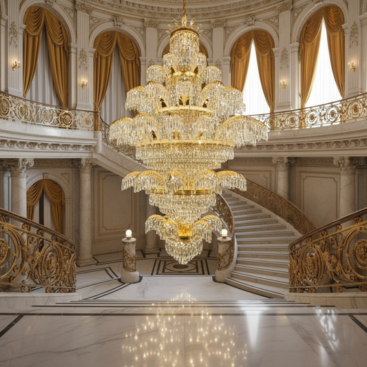 Lustre en cristal CC8043/600H1800GD, diamètre 60 cm, hauteur 180 cm, or brillant, hauteur réglable, design élégant