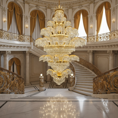 Lustre en cristal CC8043/600H1800GD, diamètre 60 cm, hauteur 180 cm, or brillant, hauteur réglable, design élégant