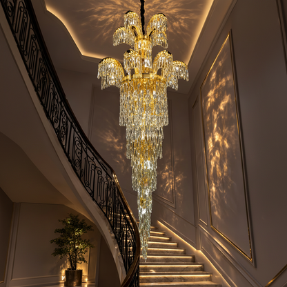Lustre en cristal Regalis 11x E14, diamètre 85 cm, or brillant, hauteur réglable, métal et cristal