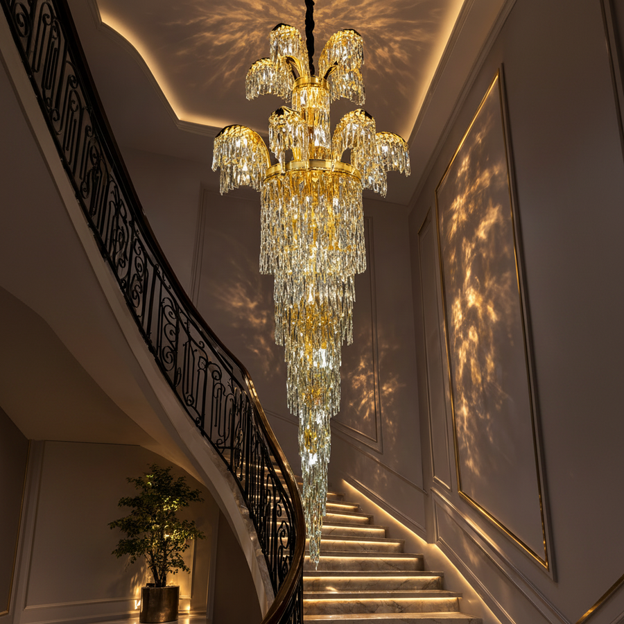 Lustre en cristal Regalis 11x E14, diamètre 85 cm, or brillant, hauteur réglable, métal et cristal