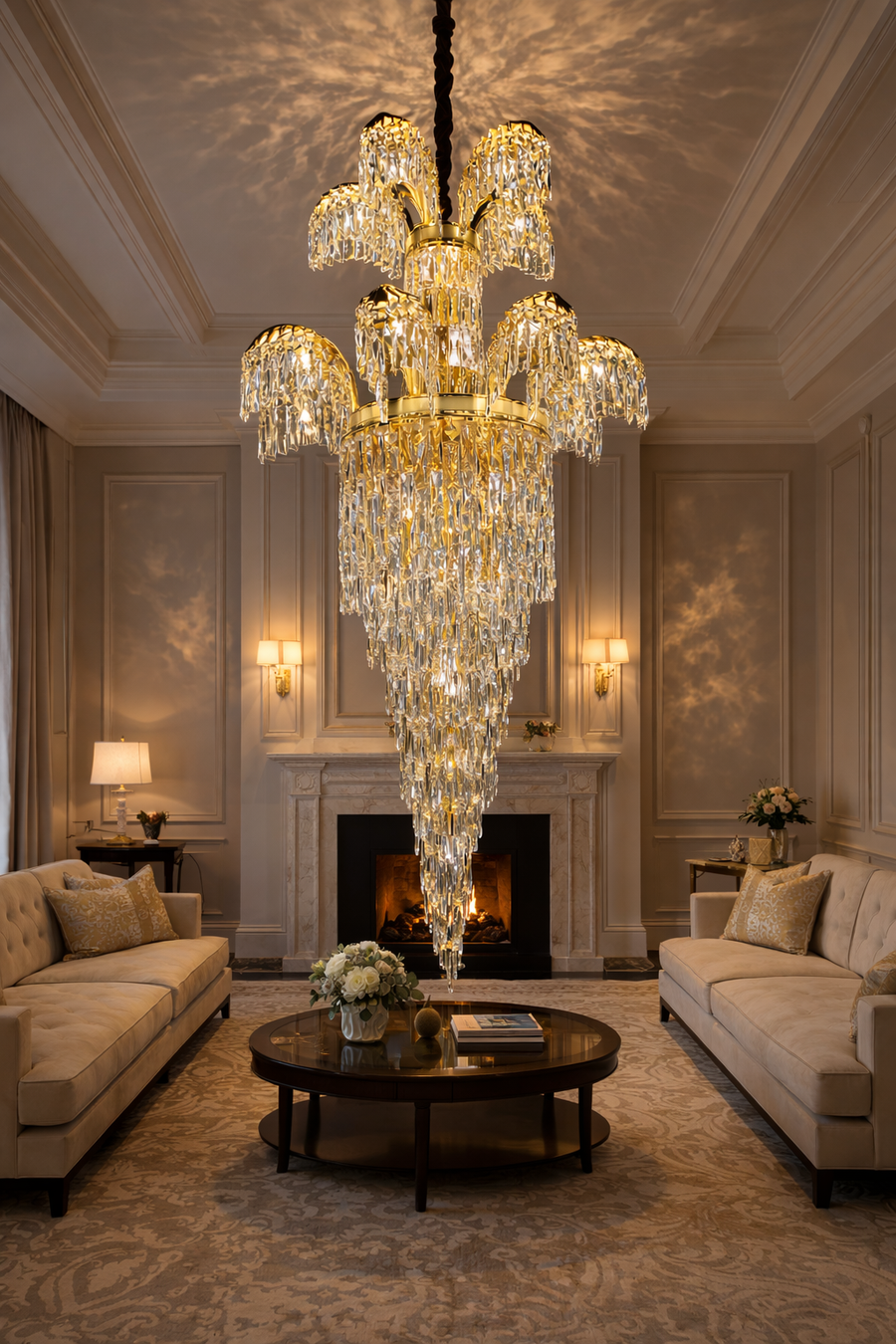 Lustre en cristal Regalis 11x E14, diamètre 85 cm, or brillant, hauteur réglable, métal et cristal