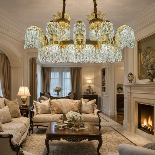 Chandelier Grande Cristal PALACE, 12 bras, 20xG9, 120 cm, Or brillant, Hauteur réglable, Candélabre Cristal en métal et cristal Default Title Alessandro Design