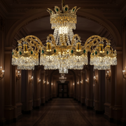 Lustre en cristal Regalis 11x E14, diamètre 85 cm, or brillant, hauteur réglable, métal et cristal