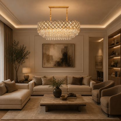 Candelabru Cristal VECTORIA Supremo, 8xE14, Diametru 75x39cm, Auriu, Inaltime Reglabila, Metal si Cristal