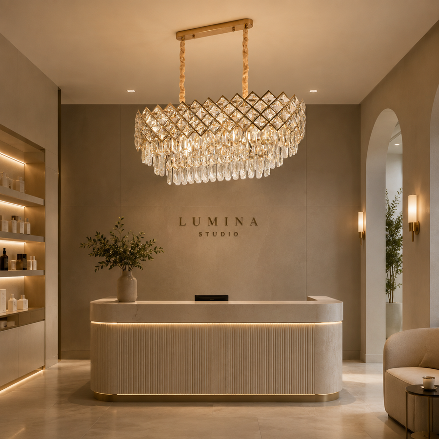 Candelabru Cristal VECTORIA Supremo, 8xE14, Diametru 75x39cm, Auriu, Inaltime Reglabila, Metal si Cristal