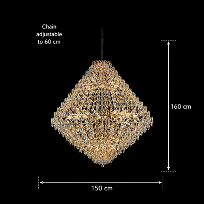 KONIG Lustre en Cristal Grande Supremo, 54xE14, D150 cm, Doré, Hauteur réglable, Métal et Cristal