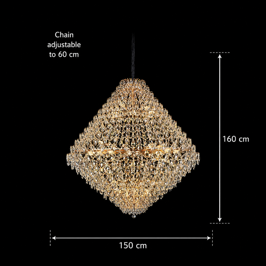 KONIG Lustre en Cristal Grande Supremo, 54xE14, D150 cm, Doré, Hauteur réglable, Métal et Cristal