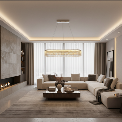 VOLNA Lustre en Cristal Grande Regalis, 128W, 80x25cm, Lumière Chaude/Neutre/Froide, Blanc, Métal et Cristal