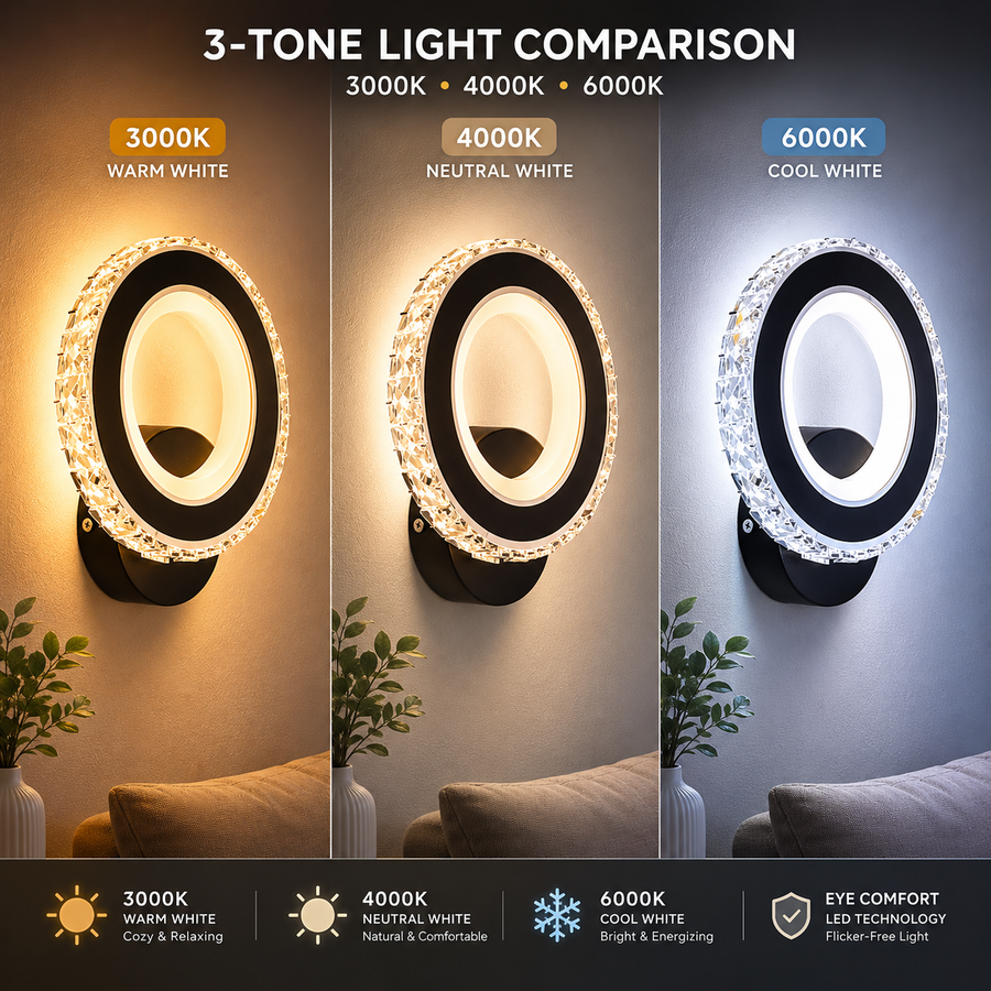 Applique LED NOVA Rotonda, 16W, Noir & Acier Inox, Lumière Chaude/Froide/Neutre