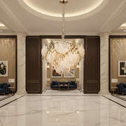 Candelabru Cristal LUXE Magno, 21xE14, Diametru 60cm, Inaltime 40cm, Auriu Lucios, Inaltime Reglabila, Design Elegant