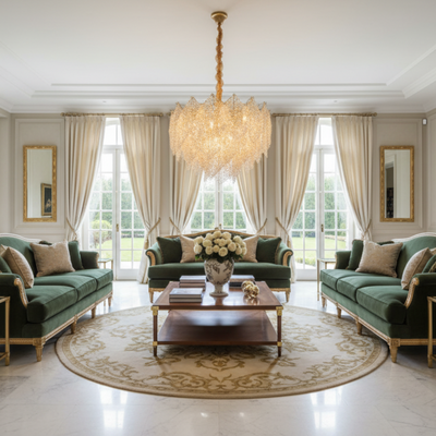 Candelabru Cristal LACE Eleganza 9xE14, Diametru 50cm, Inaltime 36cm, Auriu Lucios, Inaltime Reglabila, Design Elegant