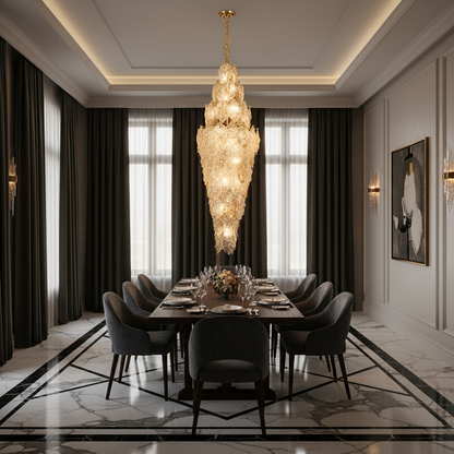 Candelabru Cristal LACE Supremo 26xE14, Diametru 60cm, Inaltime 180cm, Auriu Lucios, Inaltime Reglabila, Design Elegant