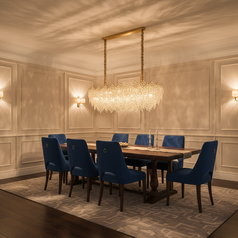 Candelabru Cristal LACE Royale 11xE14, Dimensiune 83x33 cm, Inaltime 31 cm, Auriu Lucios, Inaltime Reglabila, Design Elegant
