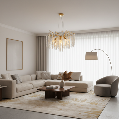 ARBUS Magno Crystal Lustre, Φ60cm, 8xE14, Or, Métal et Cristal