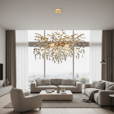 Lustre en cristal LEAF Regalis, Φ80cm, 10xE14, doré, métal et cristal