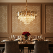 Candelabru Cristal AURUM Eleganza 9xE14, Diametru 50cm, Inaltime 35cm, Auriu Lucios, Inaltime Reglabila, Design Elegant