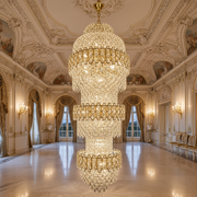 Candelabru Cristal TRIO Magno 49xE14, Diametru 65cm, Inaltime 200cm, Auriu Lucios, Inaltime Reglabila, Design Elegant