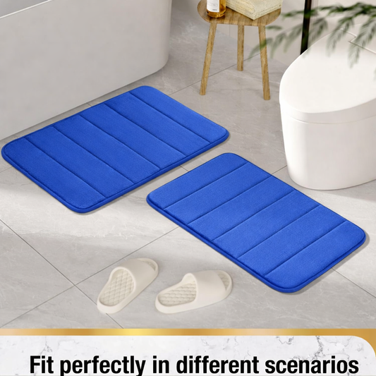 Lot de 3 tapis de bain, 50x40 cm, bleu, antidérapant