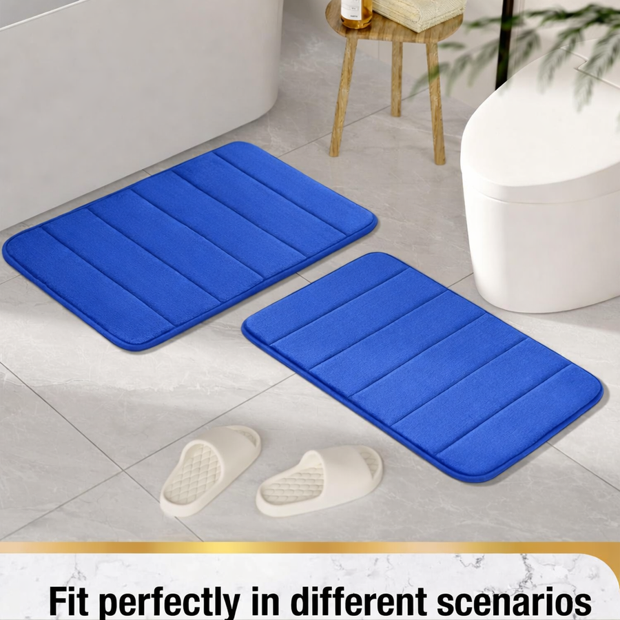 Lot de 3 tapis de bain, 50x40 cm, bleu, antidérapant