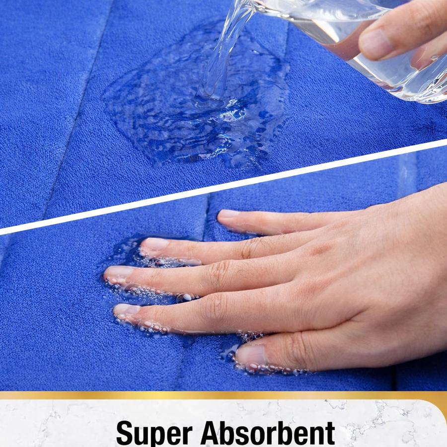 Lot de 3 tapis de bain, 50x40 cm, bleu, antidérapant