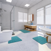 Lot de 3 tapis de bain, 50x40 cm, bleu, antidérapant