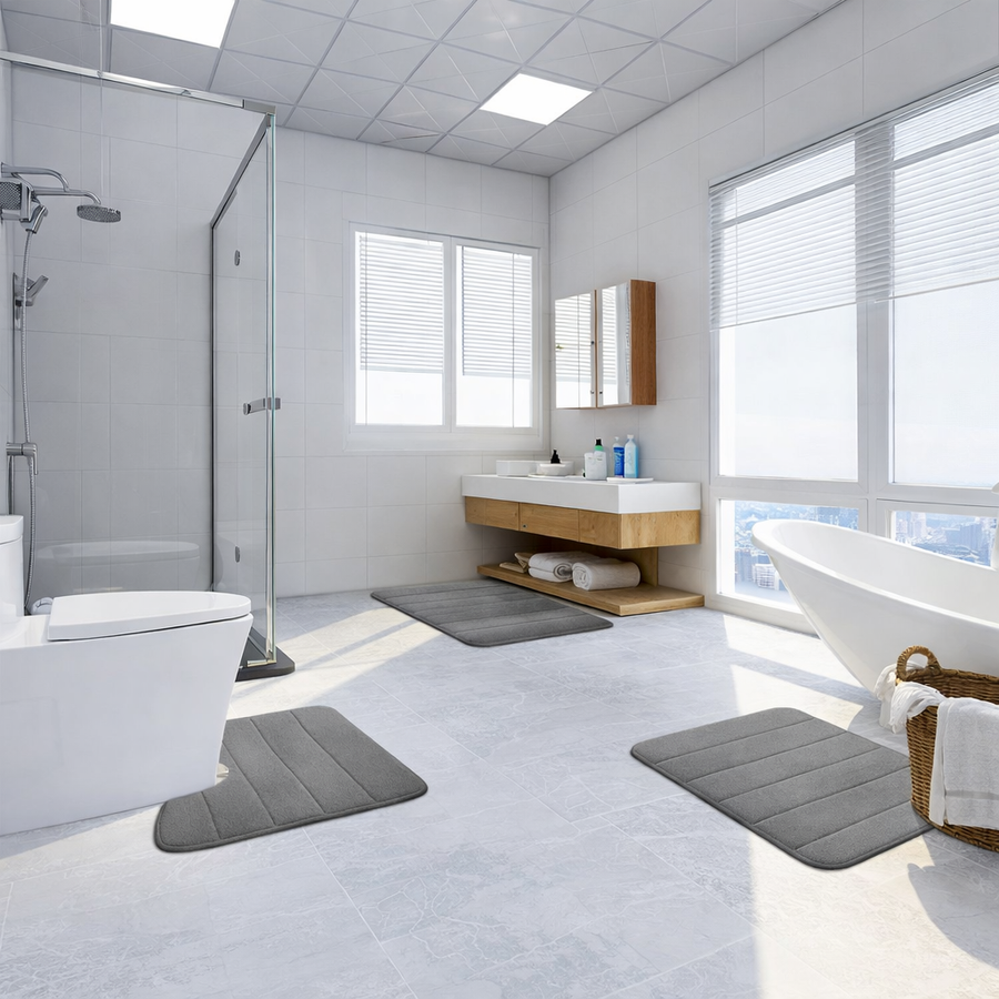 Lot de 3 tapis de bain, 50x40 cm, bleu, antidérapant