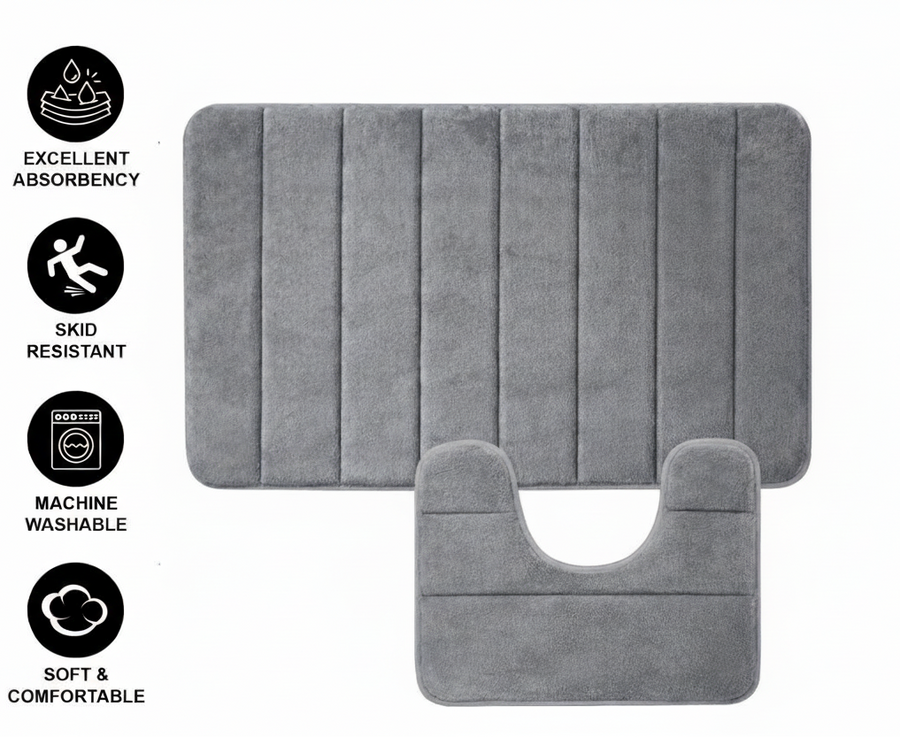 Lot de 3 tapis de bain, 50x40 cm, bleu, antidérapant