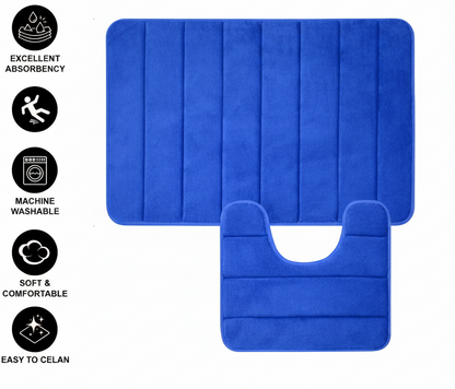 Lot de 3 tapis de bain, 50x40 cm, bleu, antidérapant