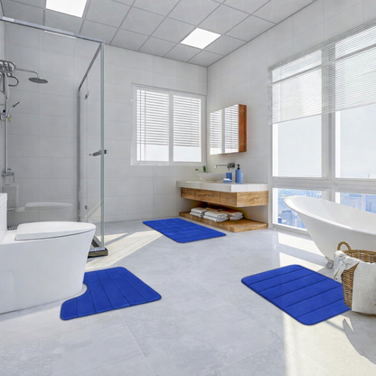 Lot de 3 tapis de bain, 50x40 cm, bleu, antidérapant